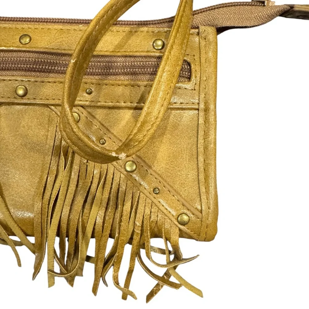 Fringed Tan Leather Wristlet